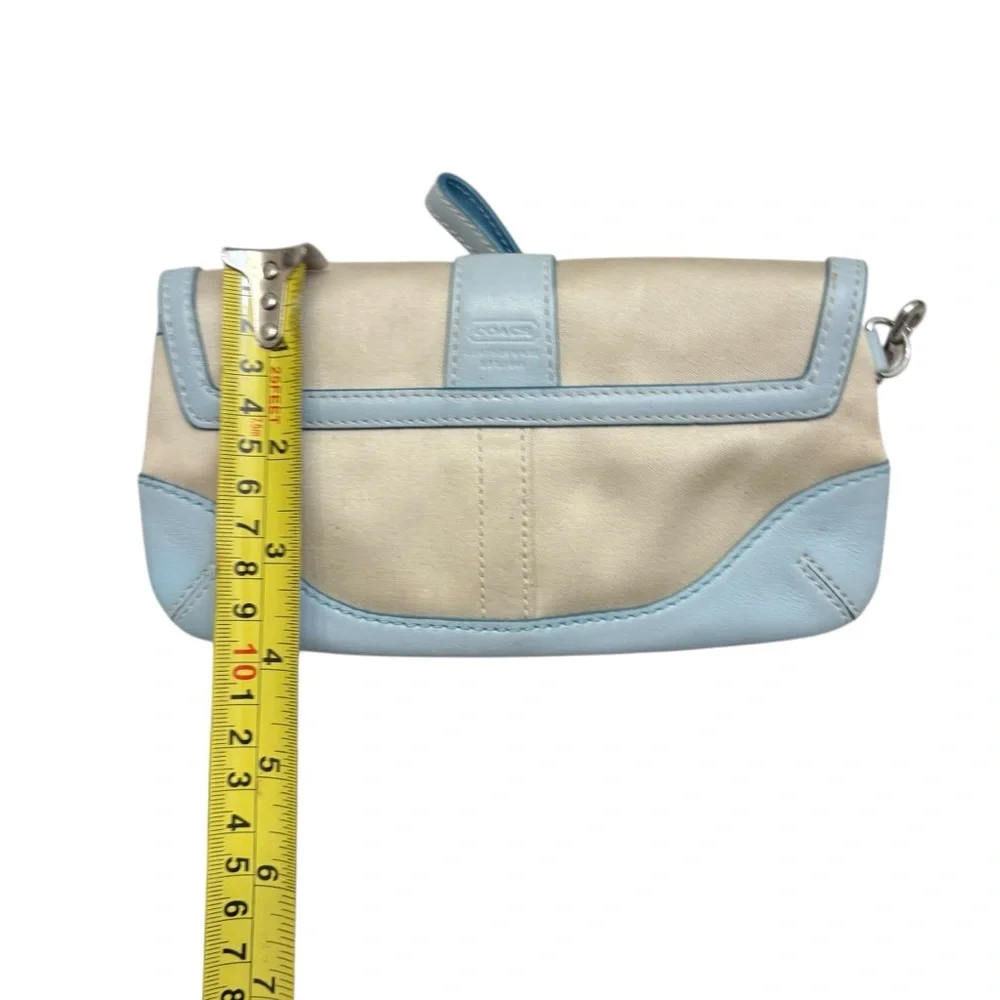 Coach vintage y2k canvas and blue leather wristlet clutch bag soho buckle
